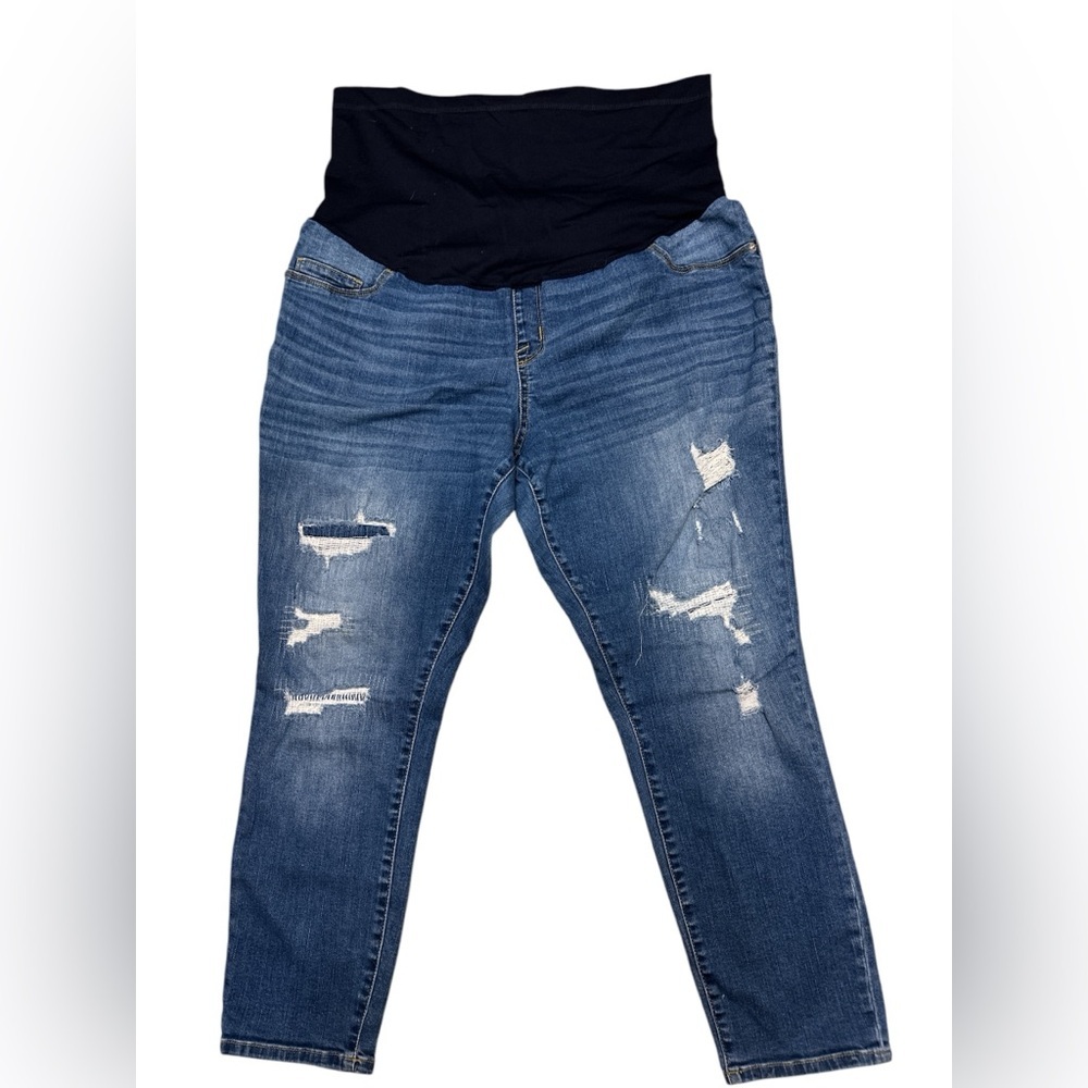 Liz Lange Maternity Ankle Skinny Distressed Over the Bump Panel Jeans Size XL